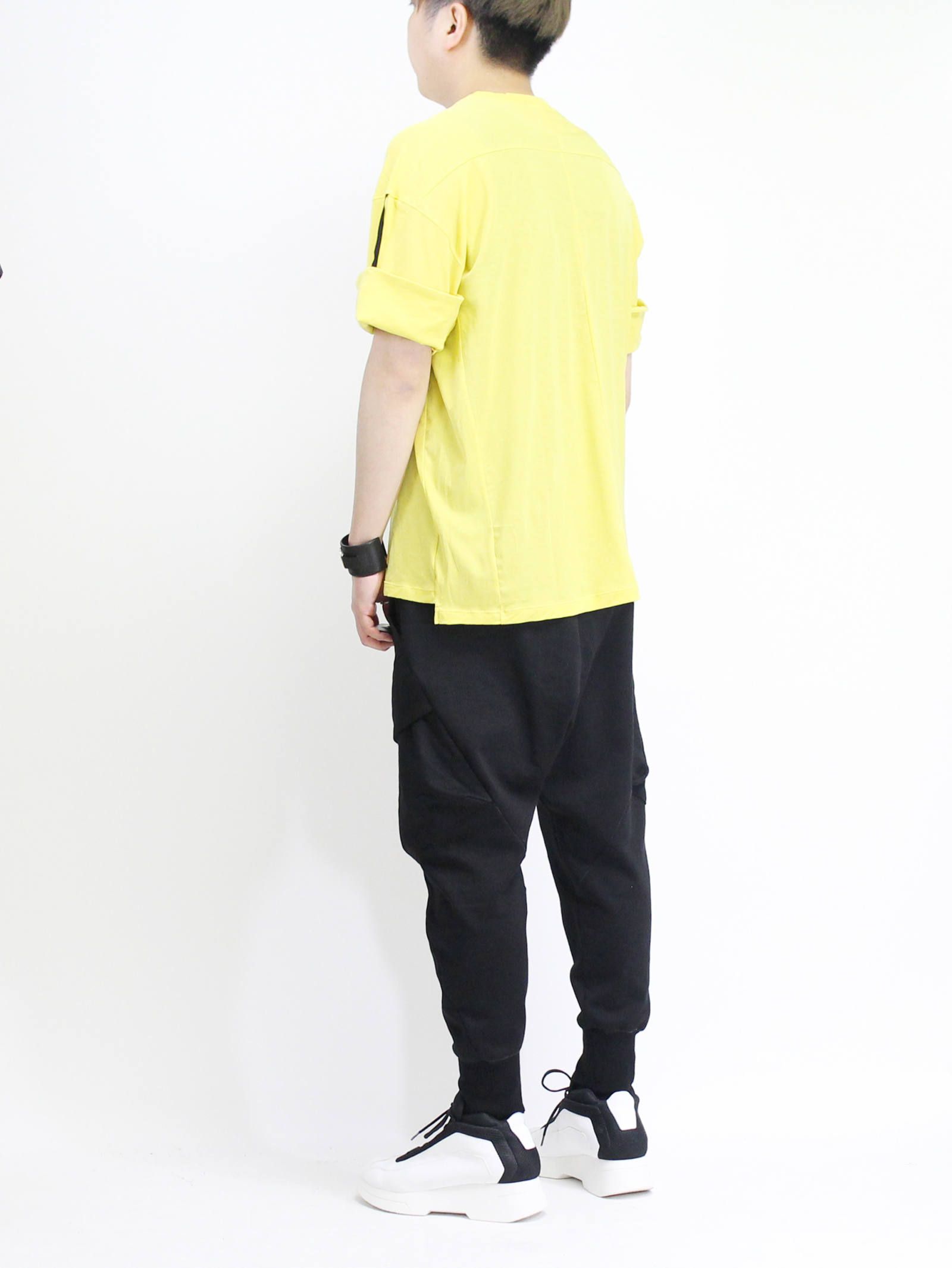 強撚天竺袖まくり上げTシャツ - YELLOW