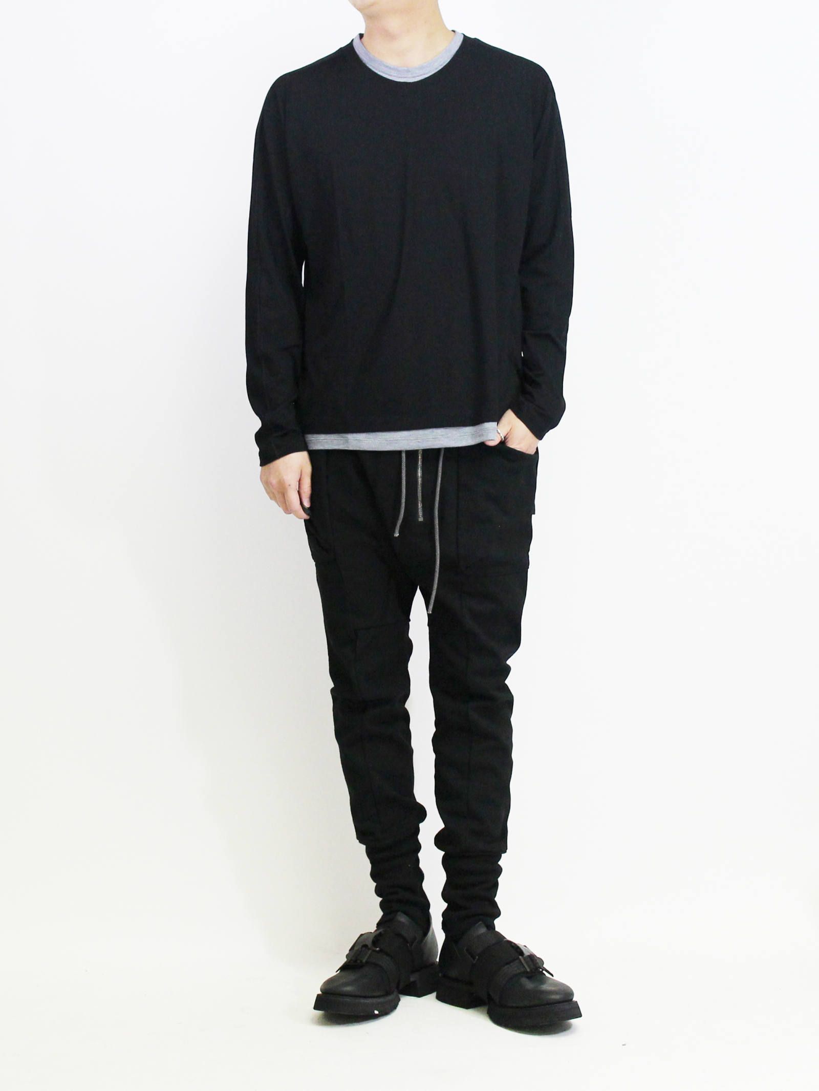 綿シルク長袖カットソー - BLACK