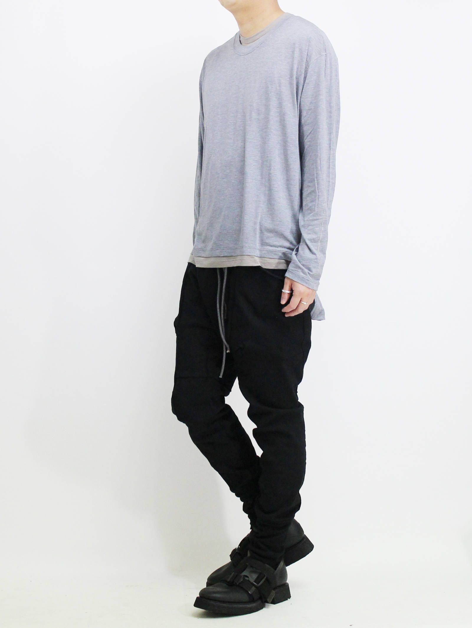 綿シルク長袖カットソー - GREY