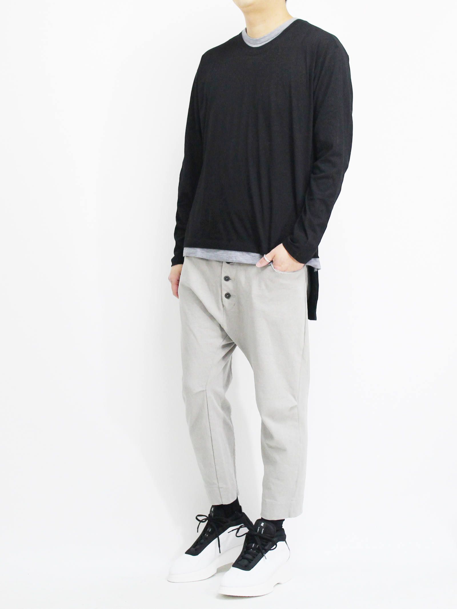 度詰め天竺サルエルクロップドパンツ- GREY