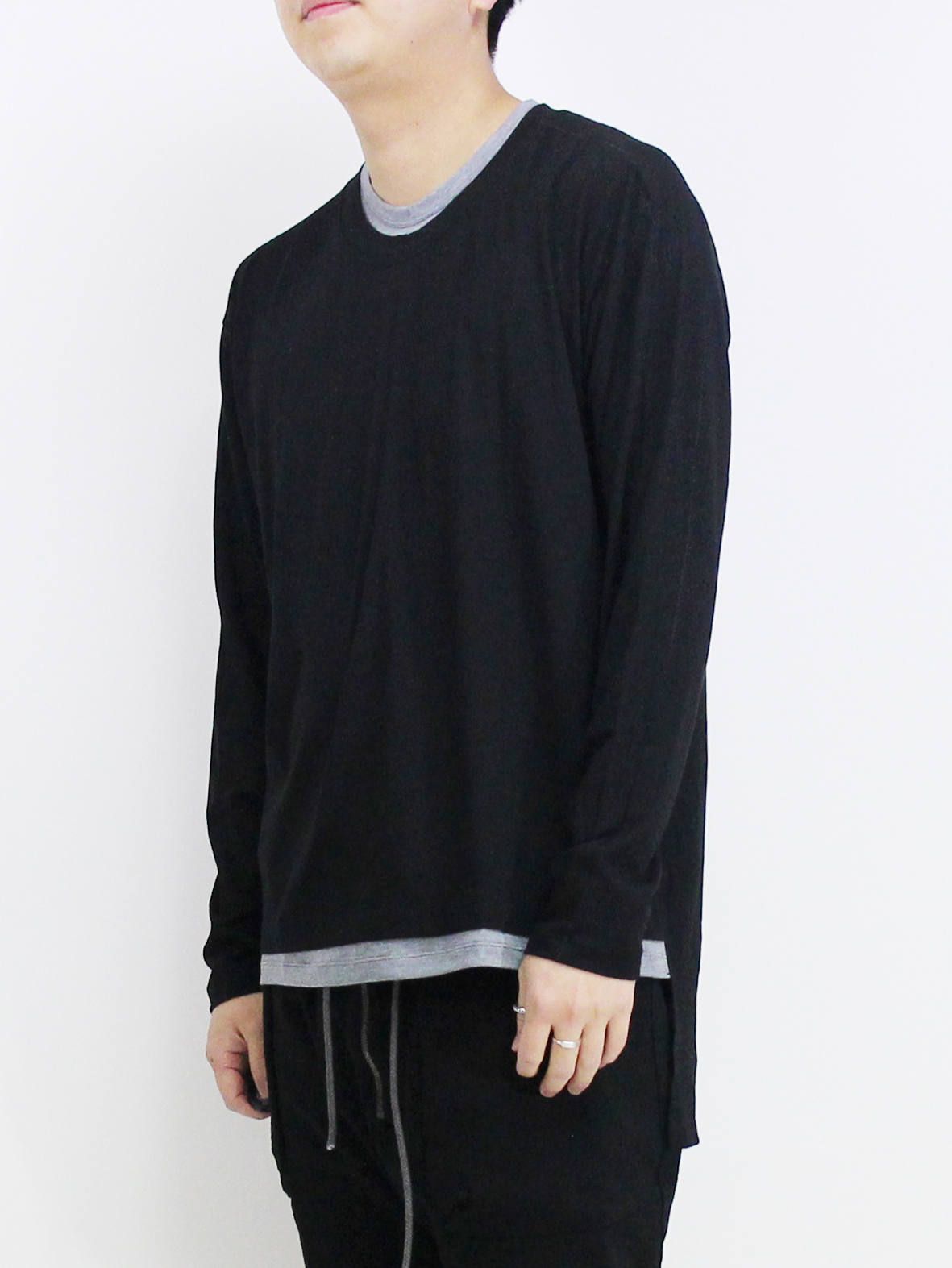 綿シルク長袖カットソー - BLACK