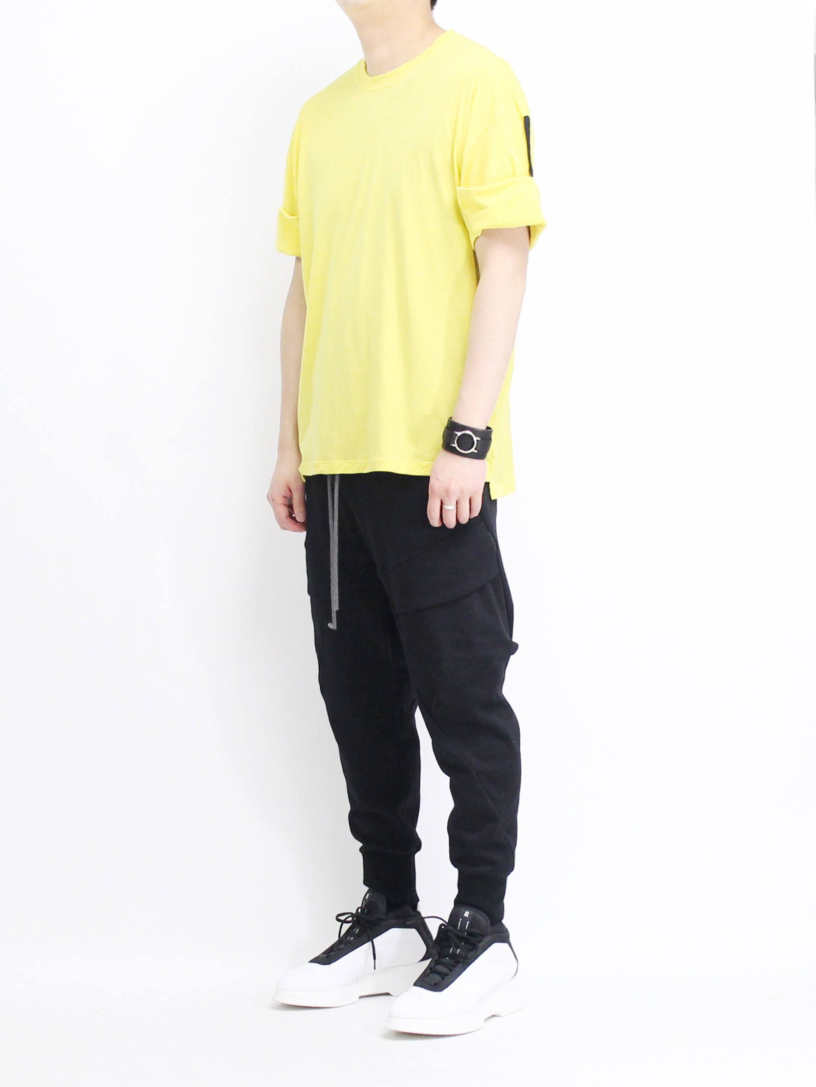 強撚天竺袖まくり上げTシャツ - YELLOW