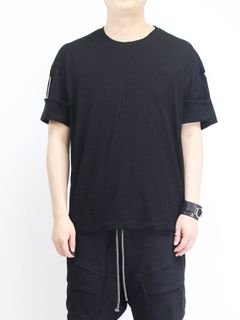 強撚天竺袖まくり上げTシャツ - BLACK