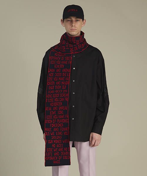 ジャガードニット - Quotes Jacquard Long Knit Scarf - BLK × RED