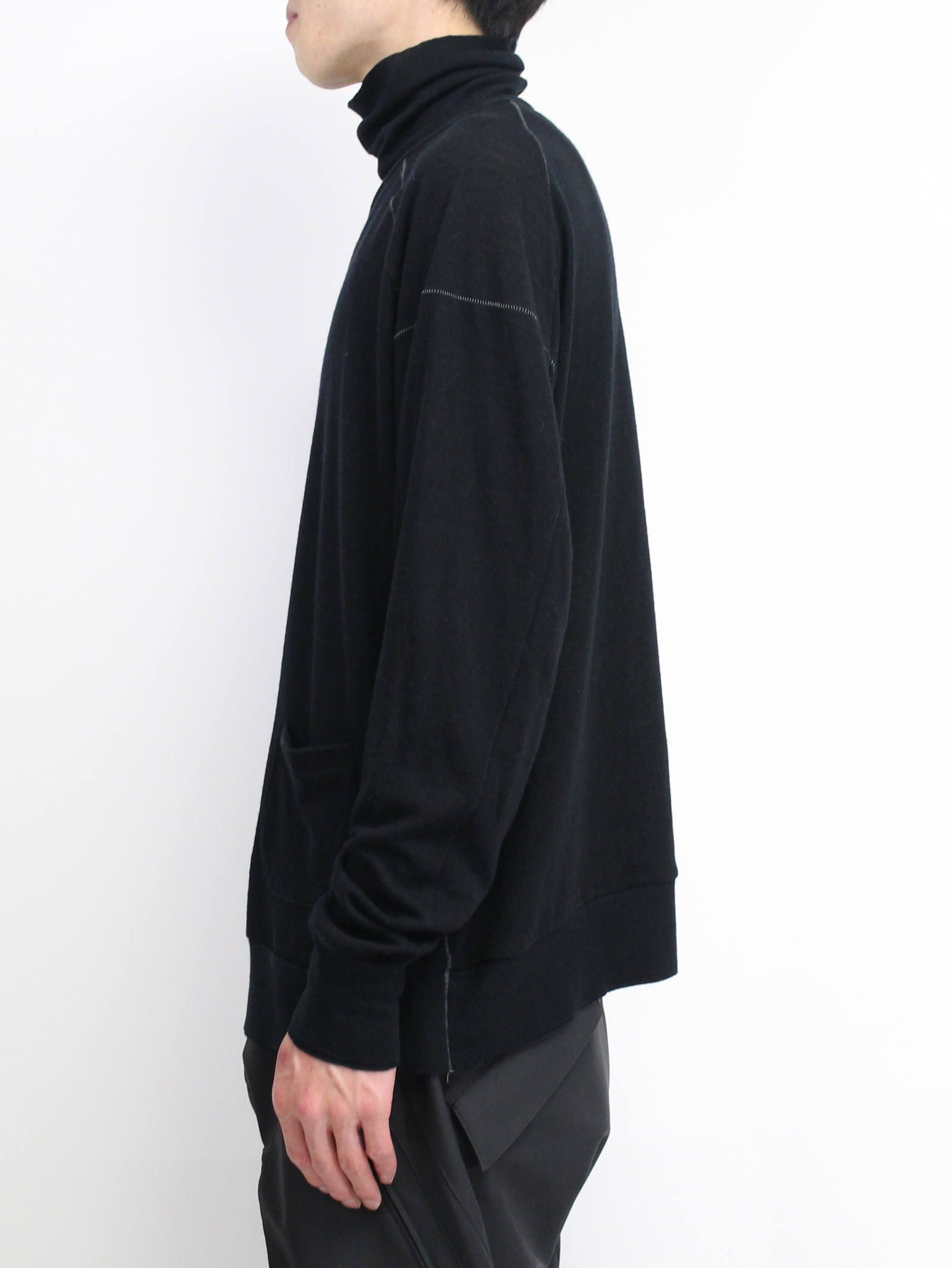 綿ウール天竺長袖タートルネックカットソー - BLACK
