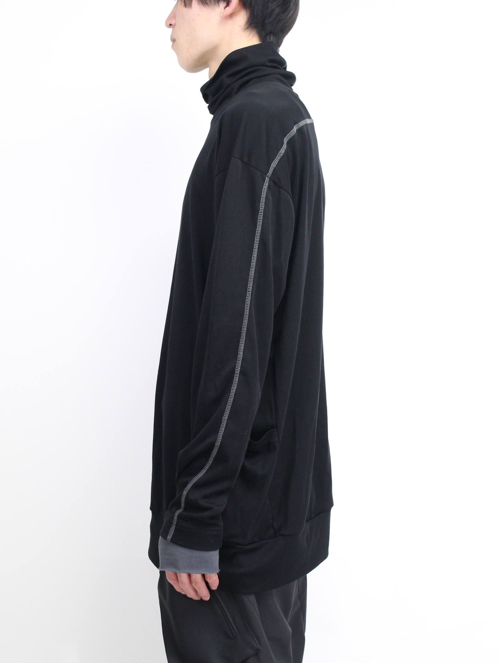 スムース長袖Tタートル - BLACK