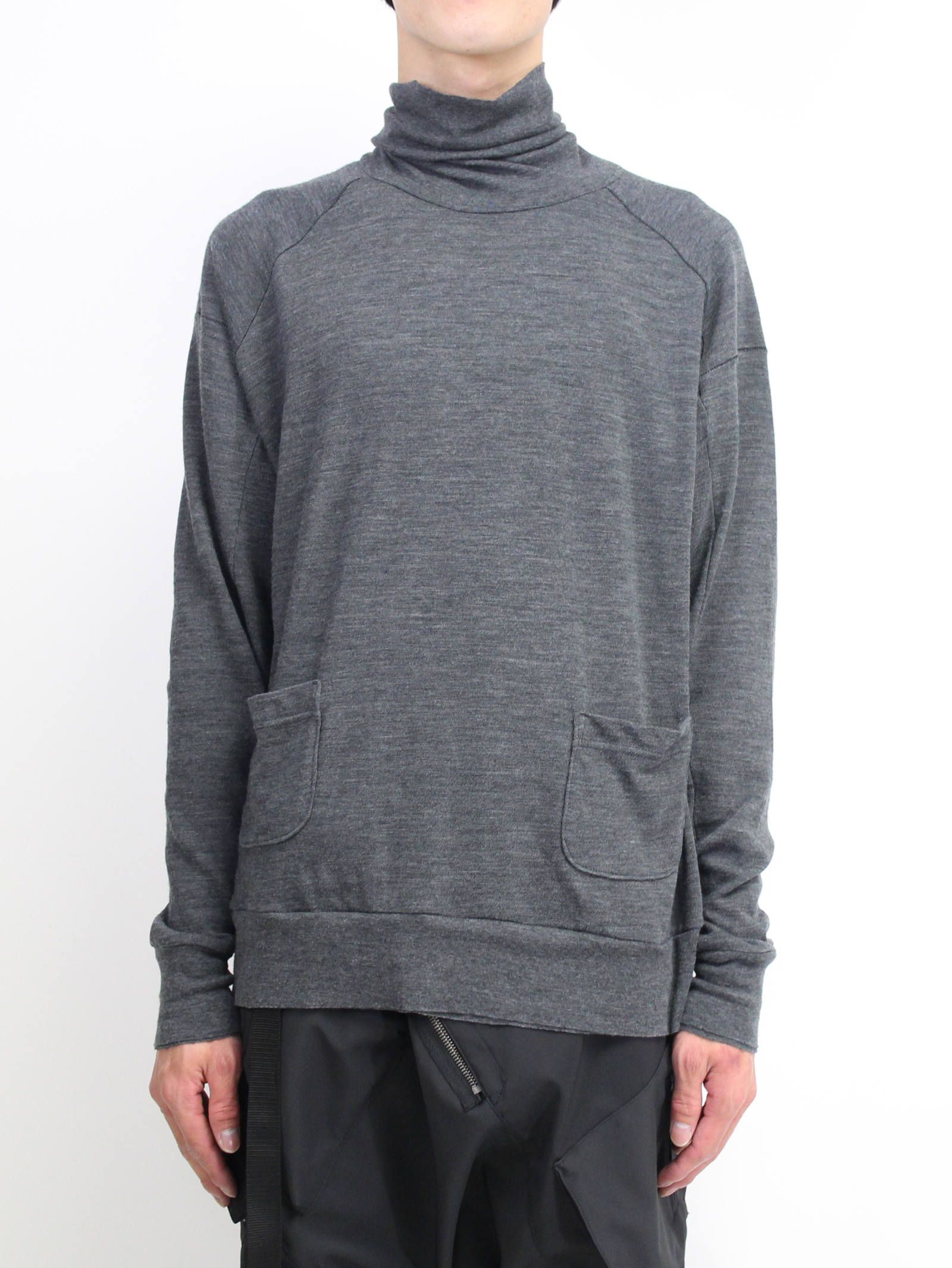綿ウール天竺長袖タートルネックカットソー - GREY