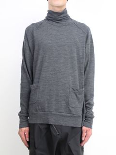 綿ウール天竺長袖タートルネックカットソー - GREY