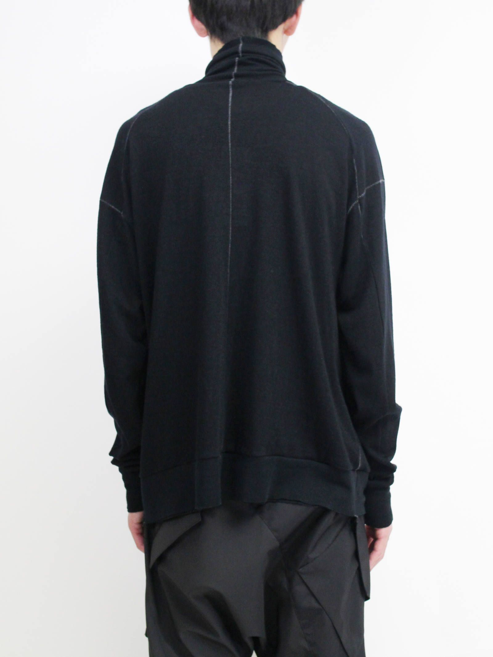 綿ウール天竺長袖タートルネックカットソー - BLACK