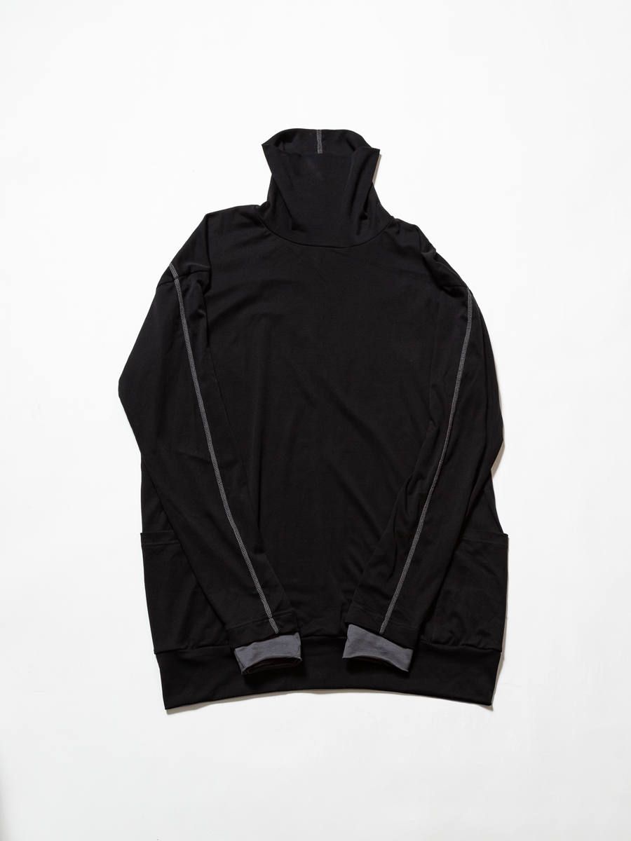 スムース長袖Tタートル - BLACK