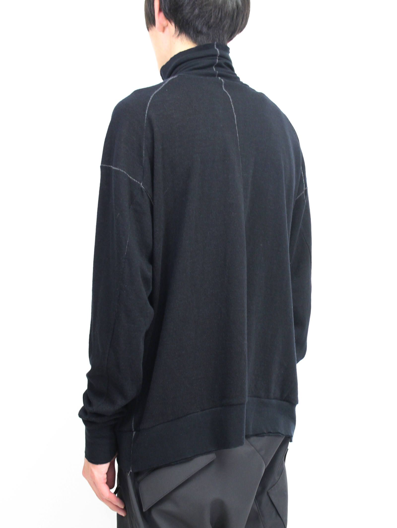 綿ウール天竺長袖タートルネックカットソー - BLACK
