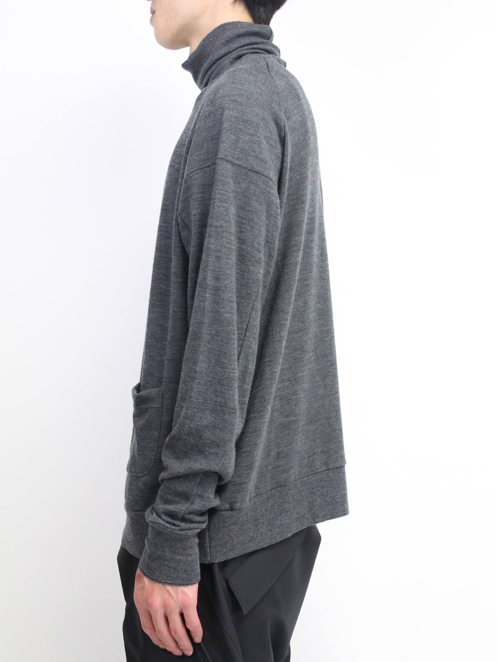 綿ウール天竺長袖タートルネックカットソー - GREY