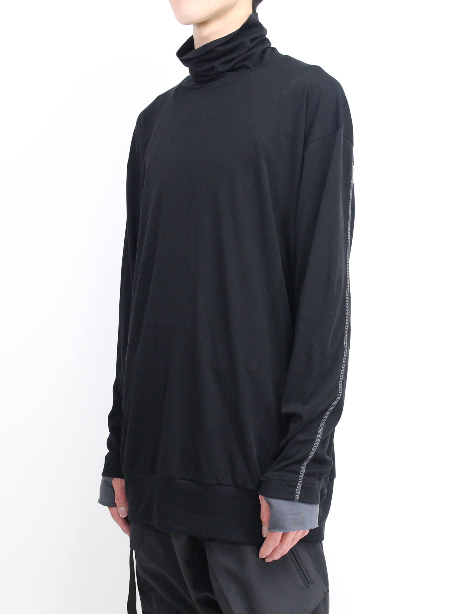 スムース長袖Tタートル - BLACK