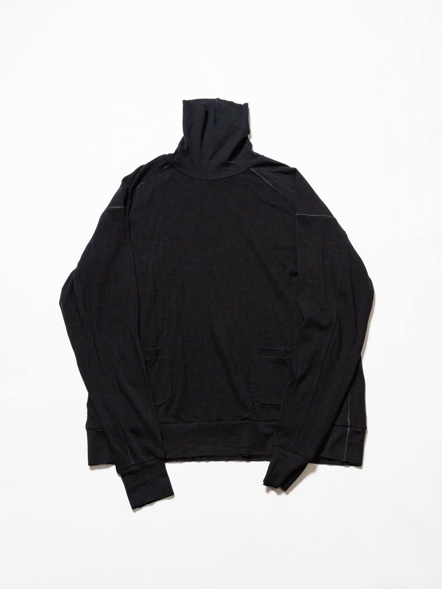 綿ウール天竺長袖タートルネックカットソー - BLACK