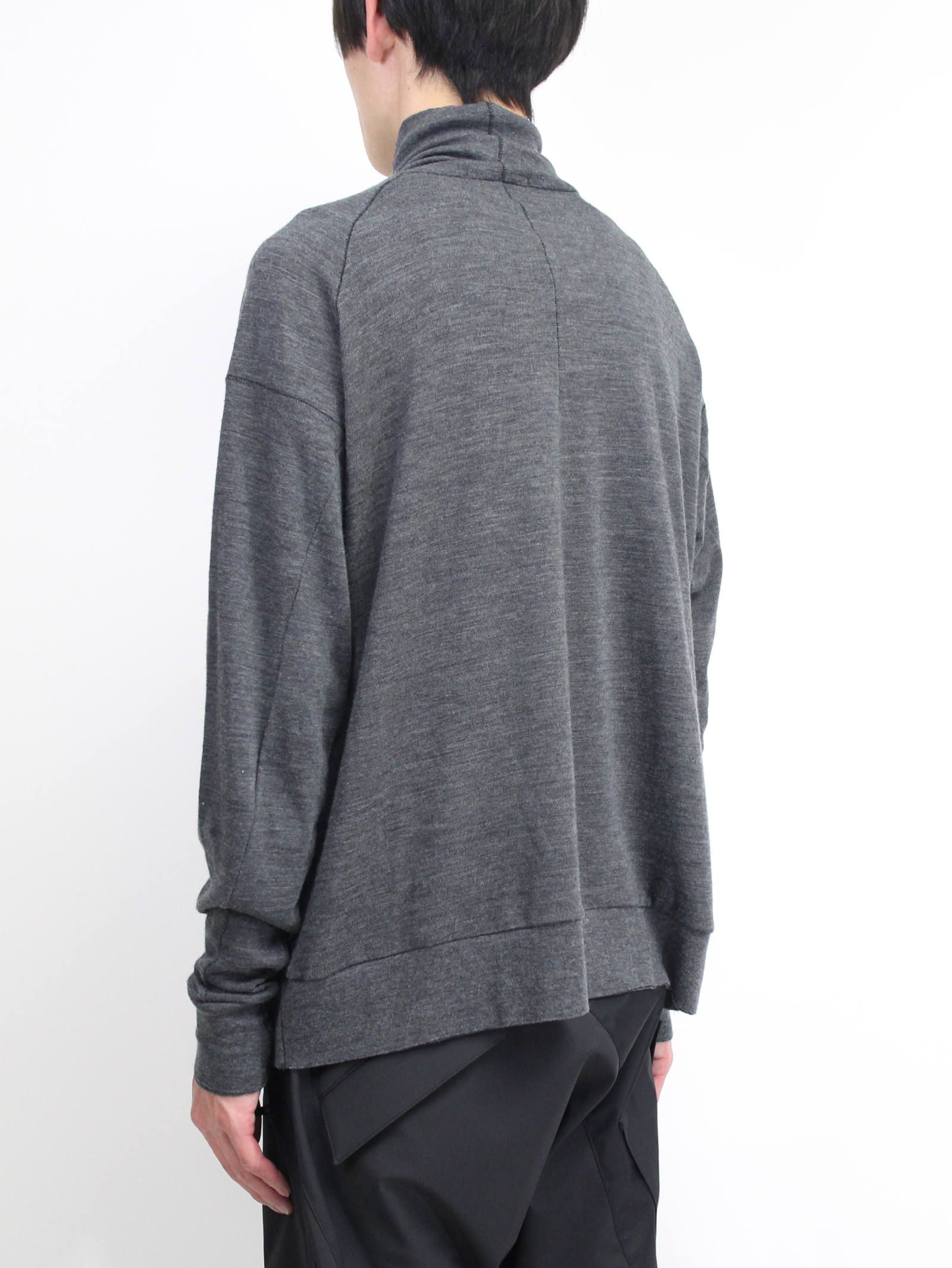 綿ウール天竺長袖タートルネックカットソー - GREY