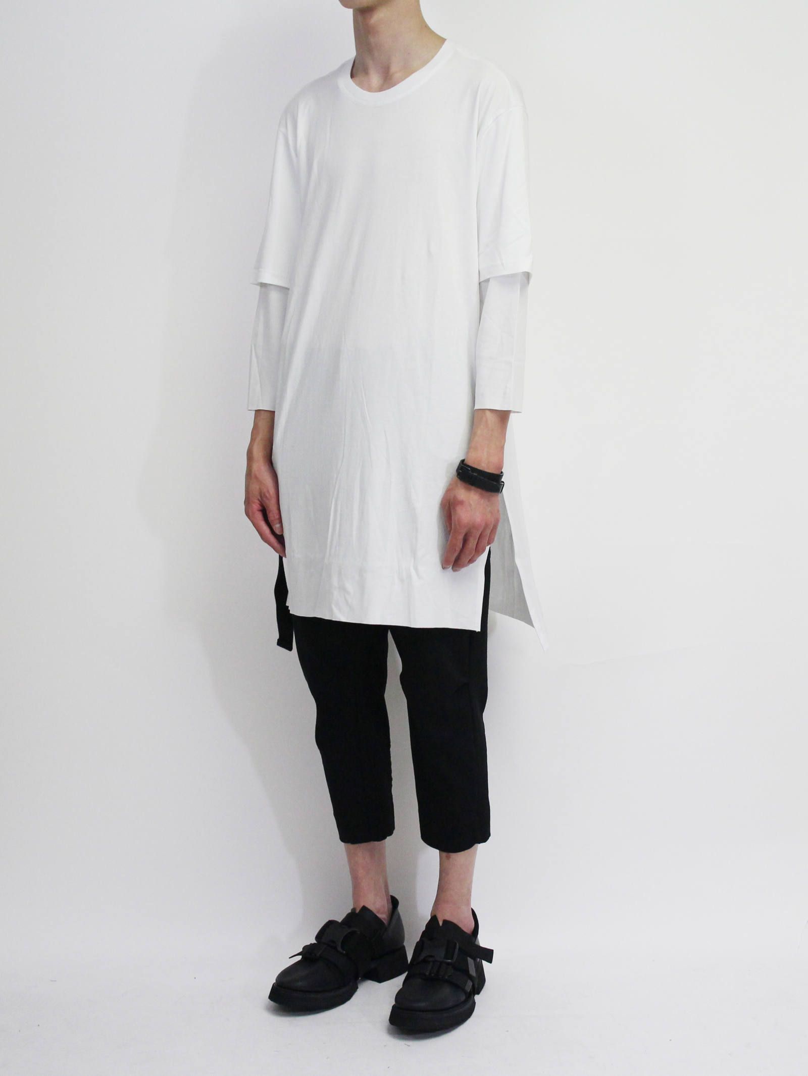 スムース レイヤード七分袖カットソー - WHITE