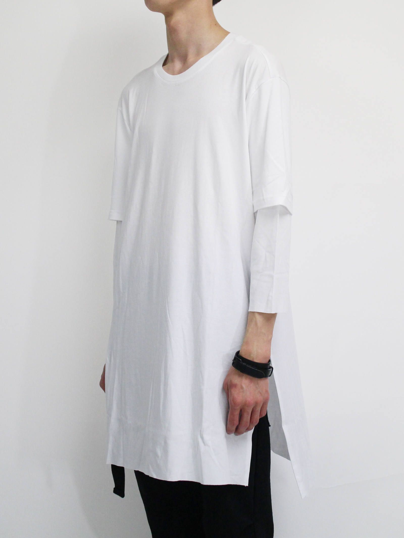 スムース レイヤード七分袖カットソー - WHITE