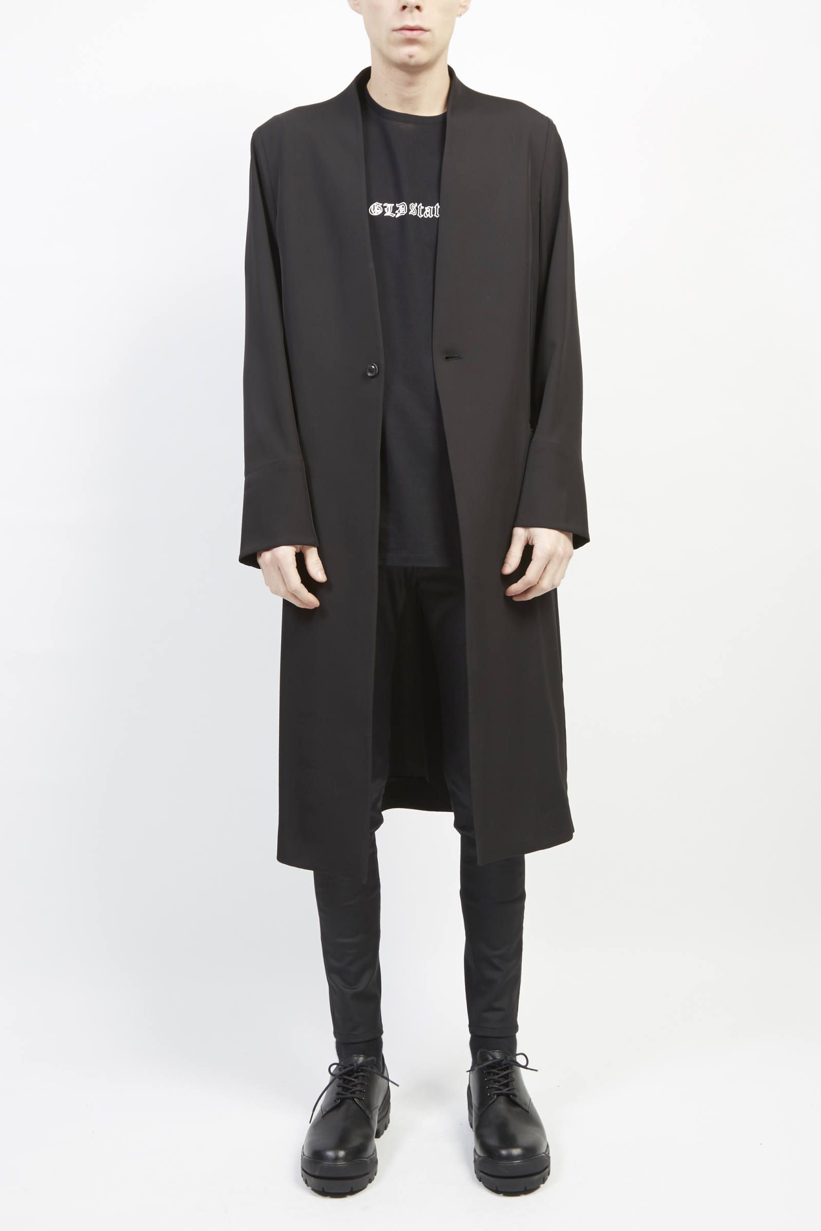 ストレッチノーカラージャケット - Ry/LEasy cross bio washer long jacket Black