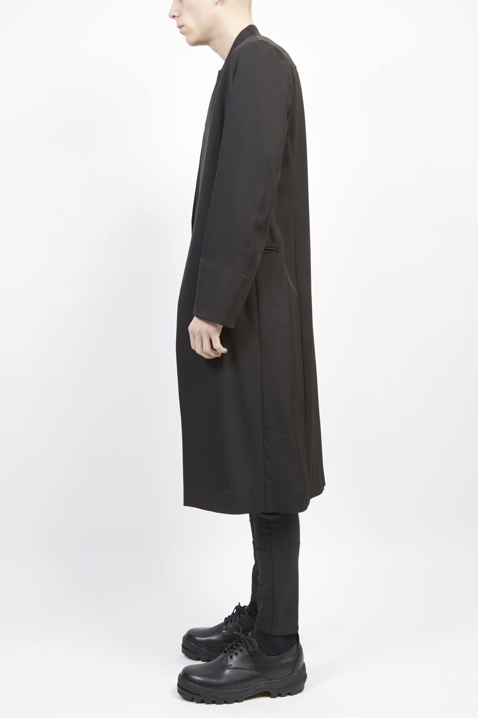ストレッチノーカラージャケット - Ry/LEasy cross bio washer long jacket Black