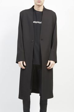 ストレッチノーカラージャケット - Ry/LEasy cross bio washer long jacket Black