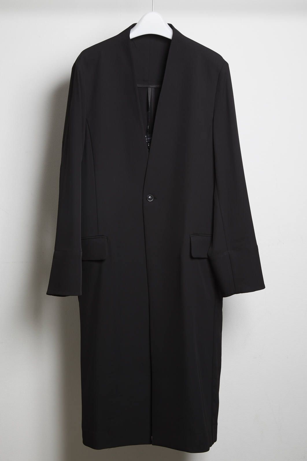 ストレッチノーカラージャケット - Ry/LEasy cross bio washer long jacket Black