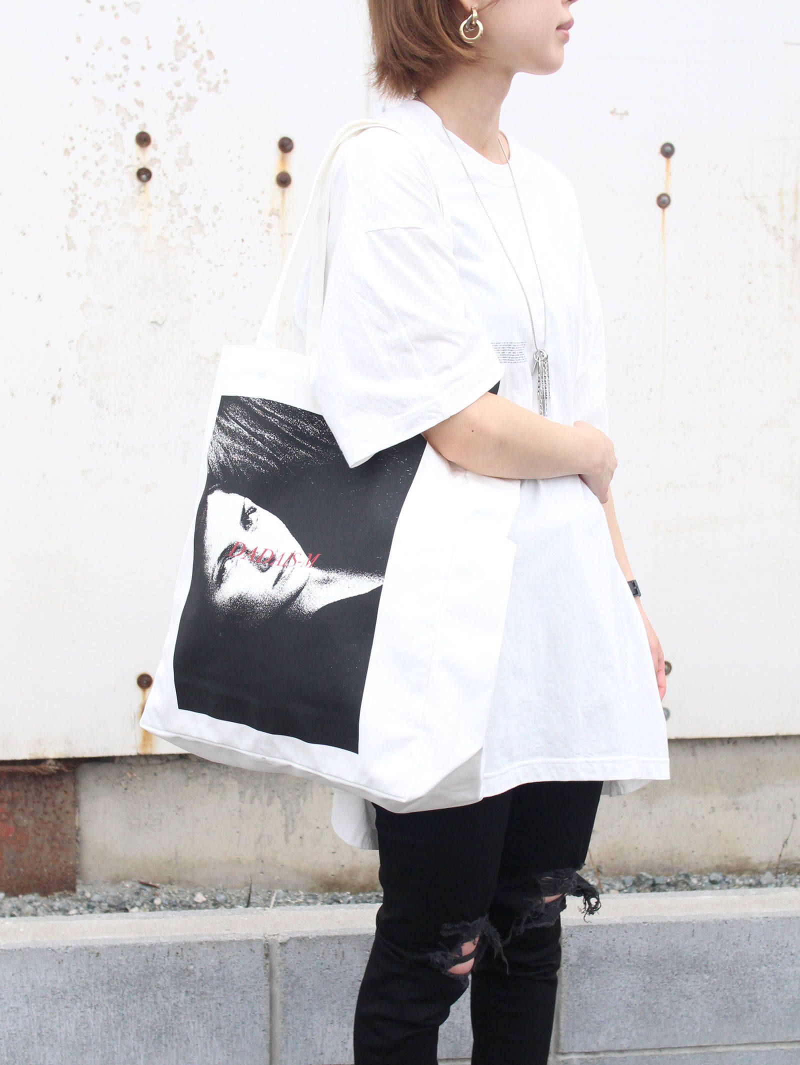 グラフィックプリント トートバッグ - Graphic Print Tote Bag WHITE