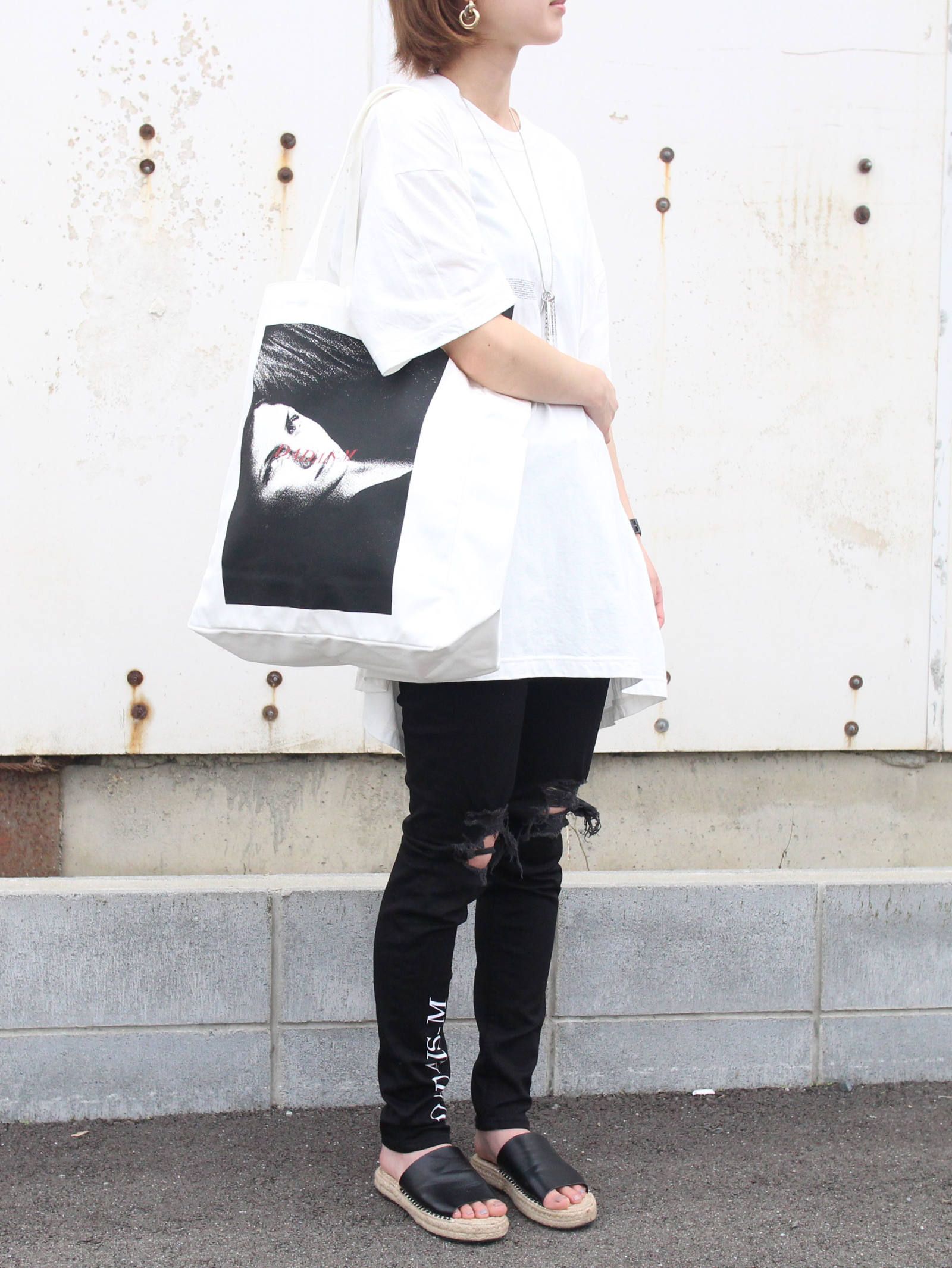 グラフィックプリント トートバッグ - Graphic Print Tote Bag WHITE