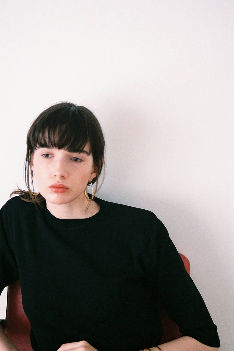 ハーフスリーブコンパクトニット - HALF SLEEVE BASIC COMPACT KNIT TOPS BLACK