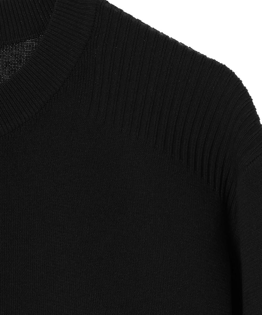 ハーフスリーブコンパクトニット - HALF SLEEVE BASIC COMPACT KNIT TOPS BLACK