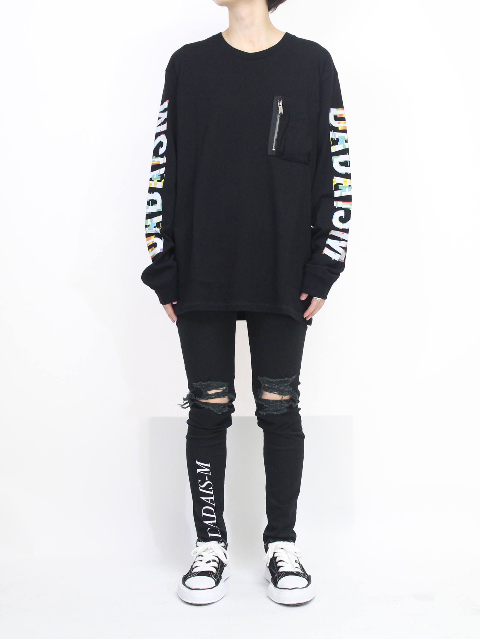 グラフィックプリントロングスリーブT - Graphic Print Long Sleeve Pocket T-shirt BLACK