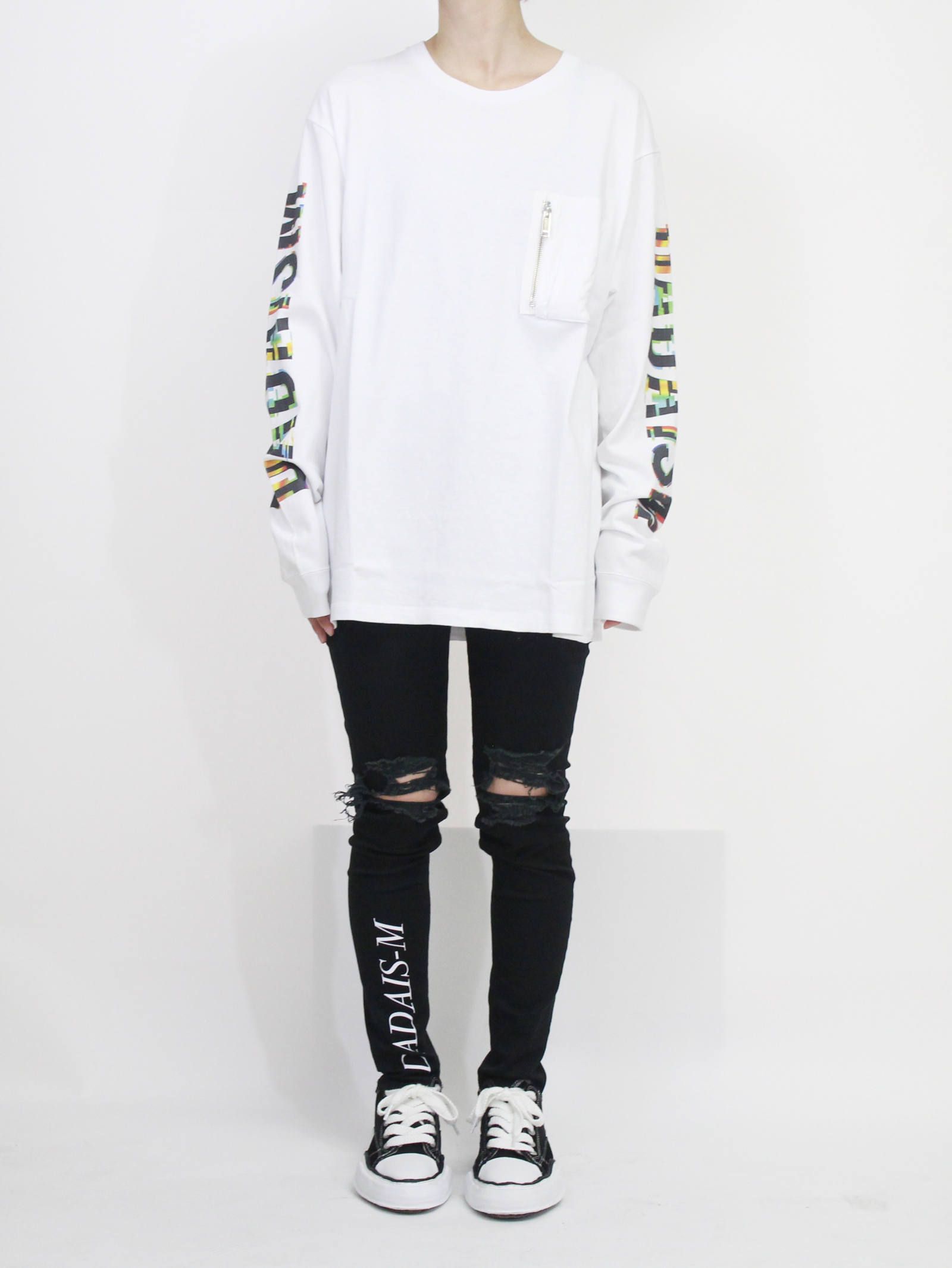 グラフィックプリントロングスリーブT - Graphic Print Long Sleeve Pocket T-shirt WHITE