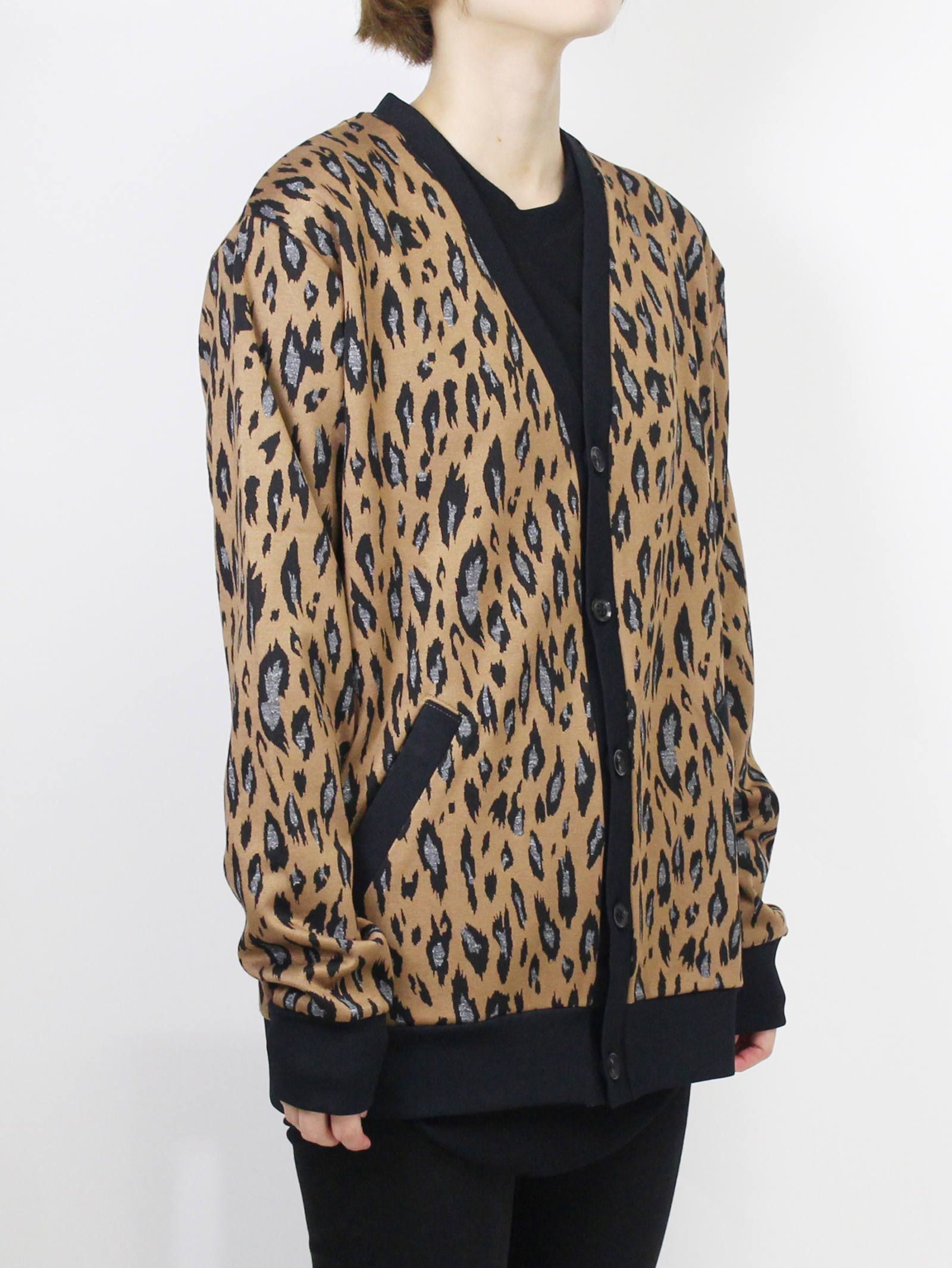 レオパードジャガードニットカーディガン - CAMEL × BLACK