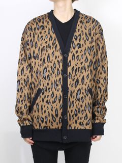 レオパードジャガードニットカーディガン - CAMEL × BLACK