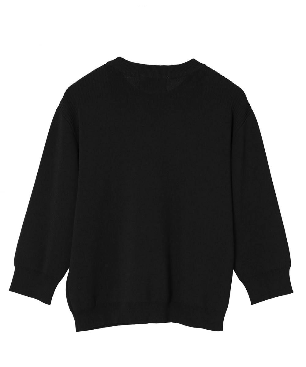 ハーフスリーブコンパクトニット - HALF SLEEVE BASIC COMPACT KNIT TOPS BLACK