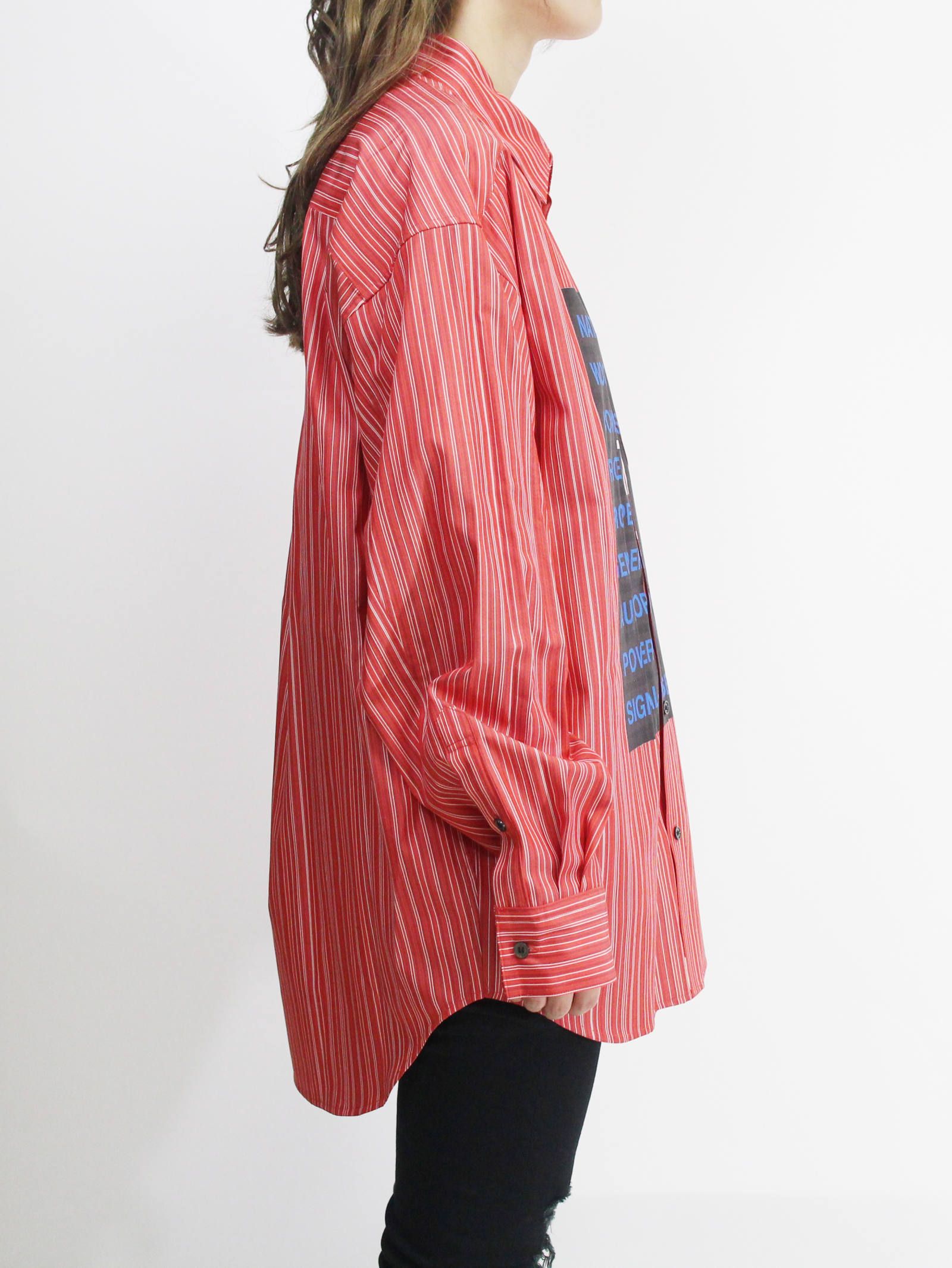 グラフィックプリントシャツ - Graphic Print Stripe Shirt RED
