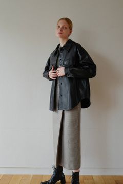 フェイクレザーシャツブルゾン - FAKE LEATHER SHIRT BLOUSON
