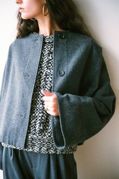 ノーカラーワイドブルゾン - NO-COLLAR WIDE BLOUSON - GREY
