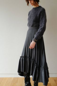 フリルプリーツボリュームスカート -  	 FRILL PLEAT VOLUME SKIRT - GREY