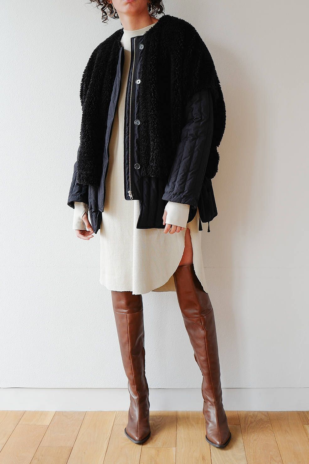 clane boa vest layered down coat