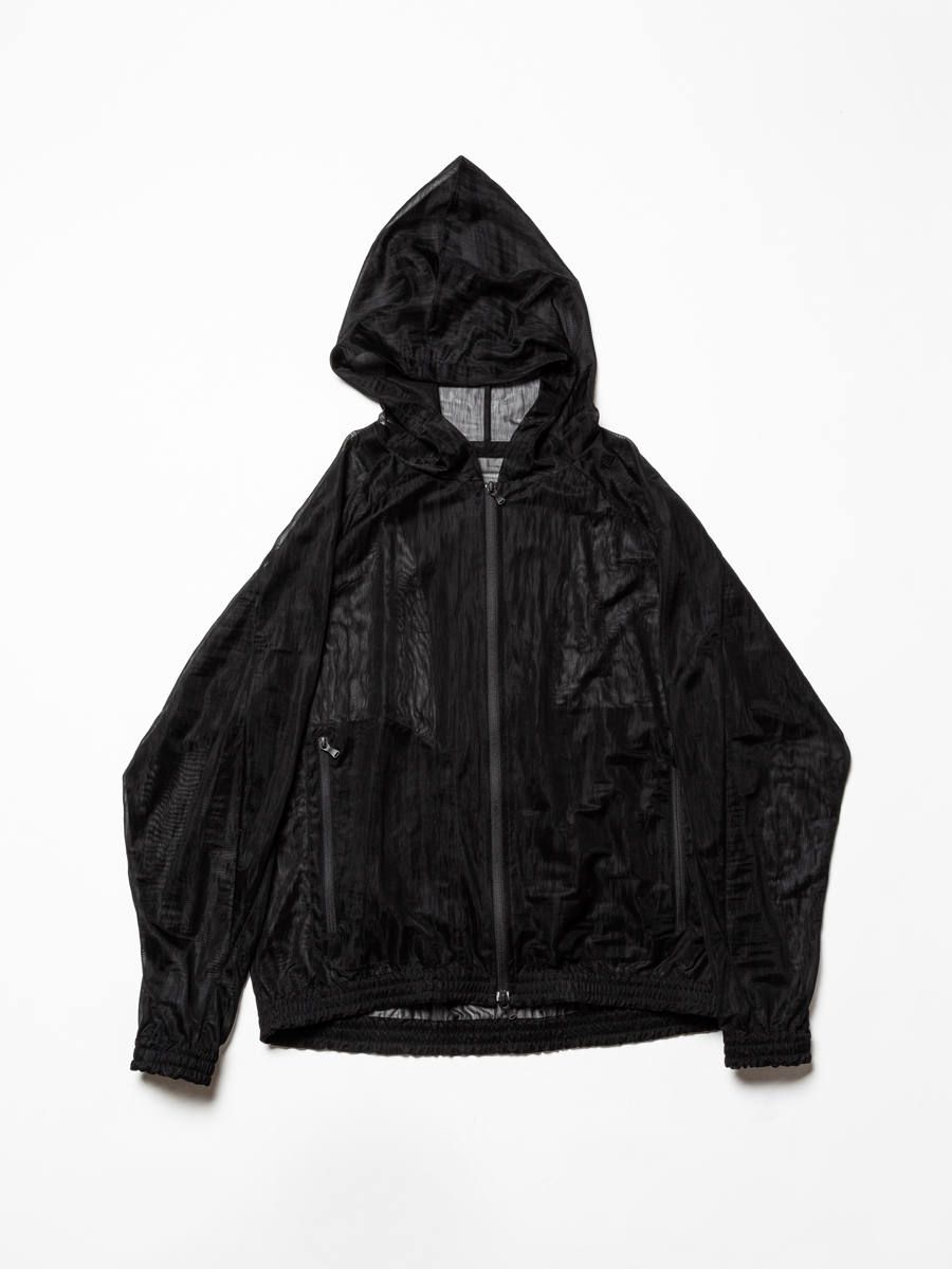 シースルーバックプリントフードブルゾン - BLACK
