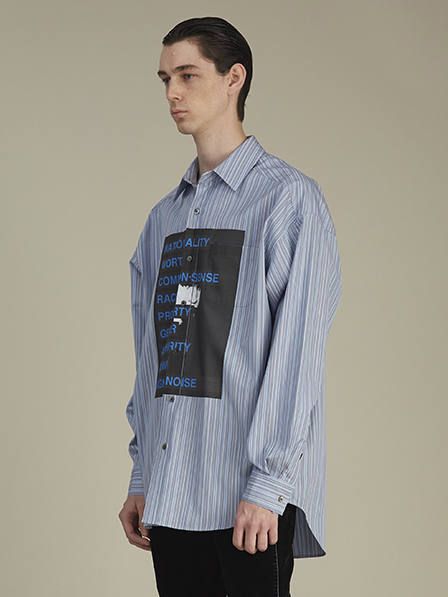 グラフィックプリントシャツ - Graphic Print Stripe Shirt BLUE