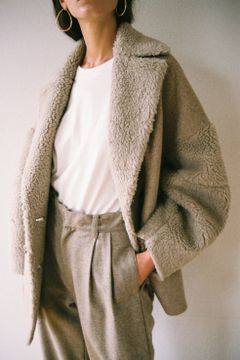 ボアコンビネーションコクーンピーコート - BOA COMBINATION COCOON P COAT - BEIGE