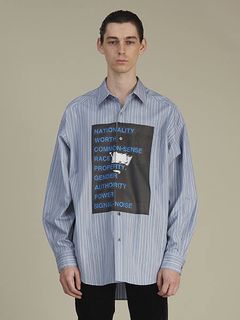 グラフィックプリントシャツ - Graphic Print Stripe Shirt BLUE