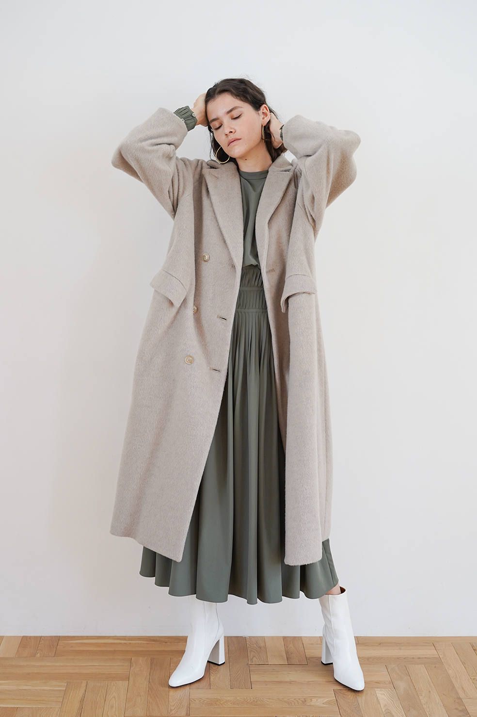 90%ポリエステルeneu  double wool coat