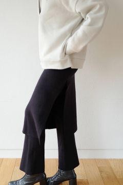 スカートレイヤードニットパンツ - SKIRT LAYERED KNIT PANTS - BLACK
