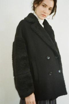 ボアコンビネーションコクーンピーコート - BOA COMBINATION COCOON P COAT - BLACK