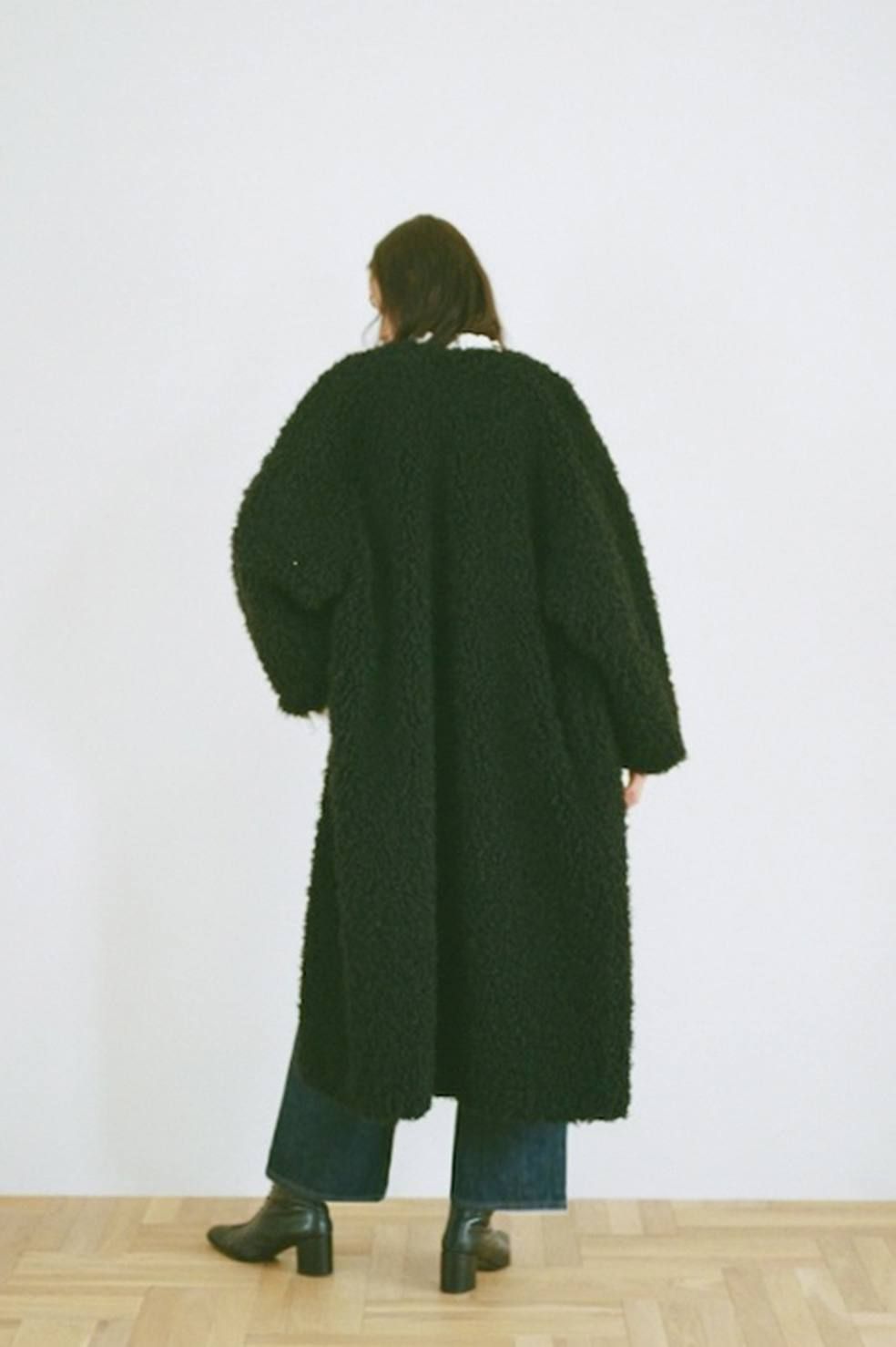 カールファーコート -  CURL LICO FUR COAT - BLACK