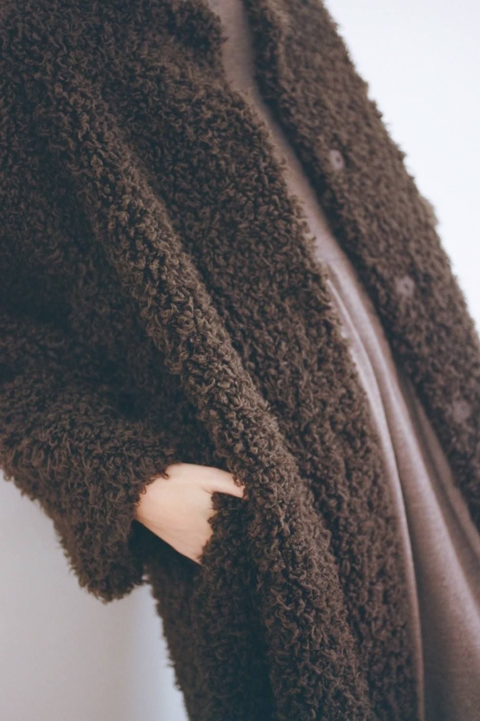 カールファーコート -  CURL LICO FUR COAT - BROWN