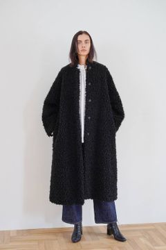 カールファーコート -  CURL LICO FUR COAT - BLACK