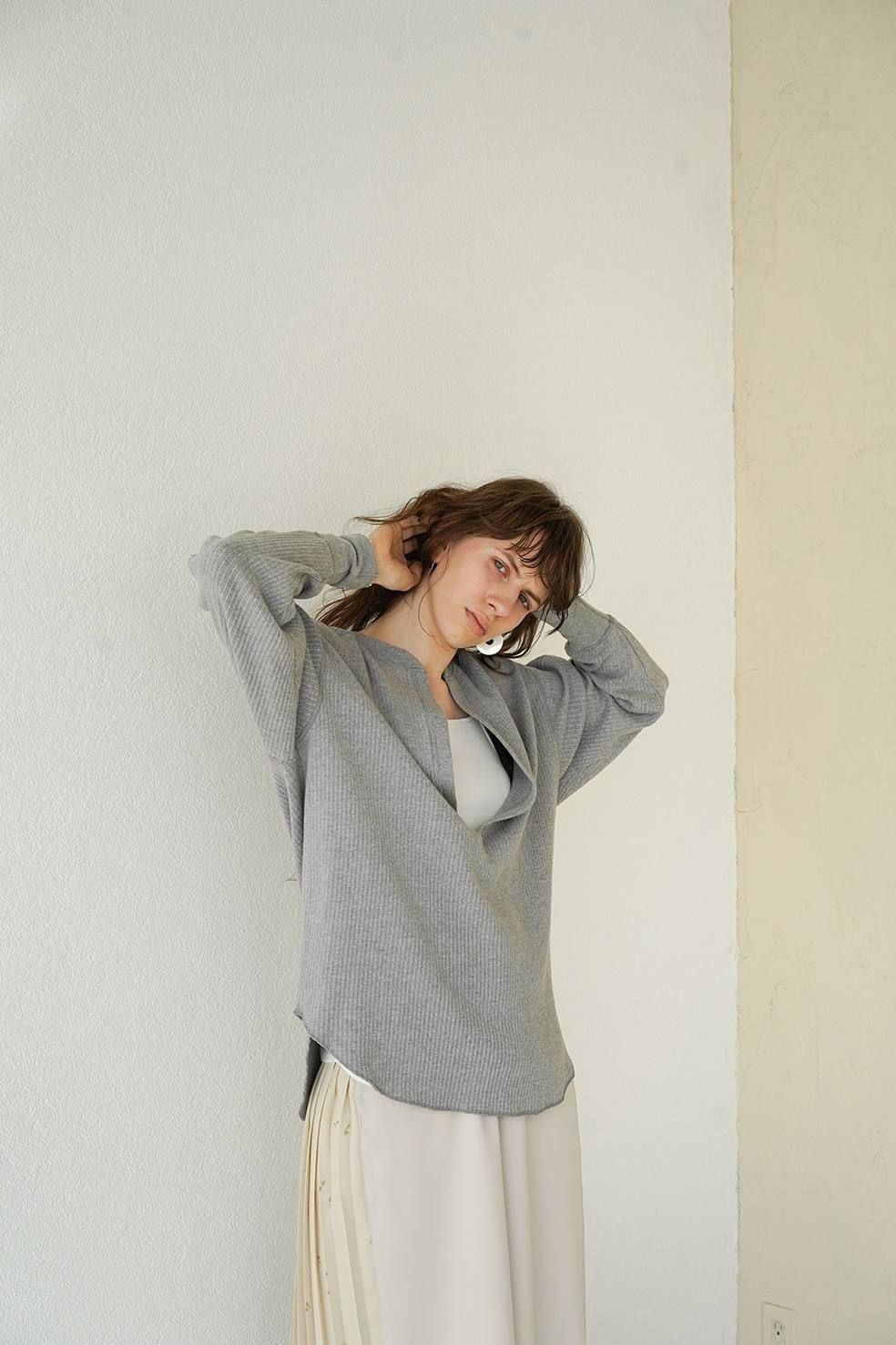 CLANE - ヘビーリブネックトップス - HEAVY RIB V NECK TOPS - GREY